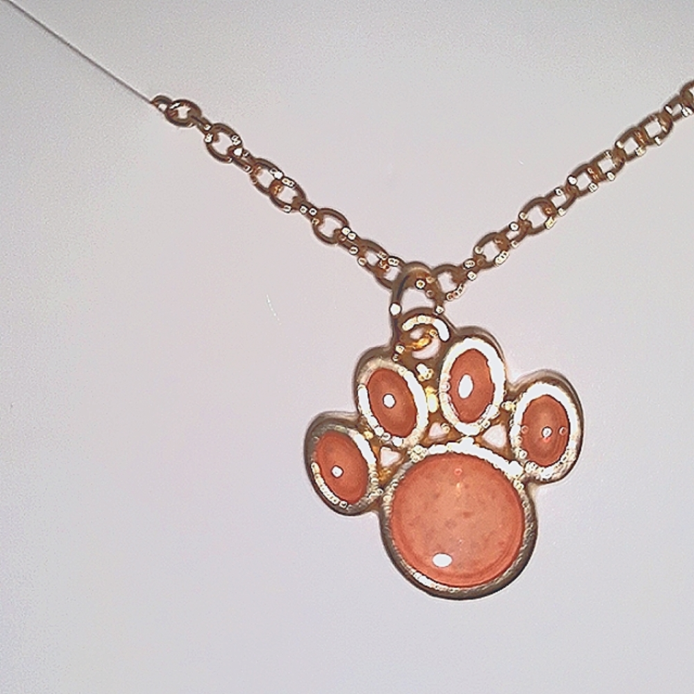 Paw Charm Necklace Peach color with 18-22"inch gold chain. Unisex Womens Mens K…